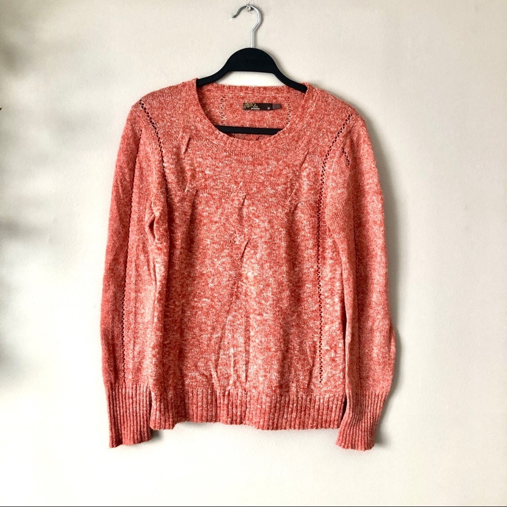 Prana cable knit sweater coral orange red wool mohair blend M